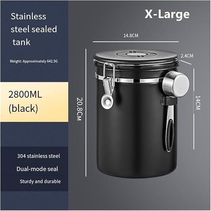 1200/1500/1800/2800ML Large Capacity Coffee Bean Vacuum Storage Container - Food-Grade Stainless Steel Airtight Canister With One-Way Air Valve For Grains, Tea, Nuts & Coffee Grounds(Beige,X-Large)