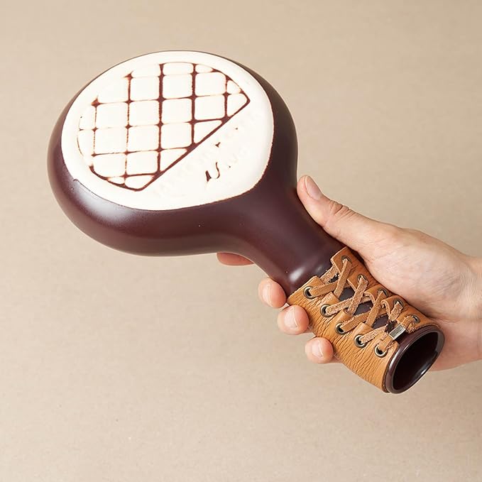 Ceramic Hand Coffee Roaster with Leather Handle – Heat-Resistant, Even Roasting with Waffle Base & Measuring Spoon Included – Perfect for Home Roasting & Precise Coffee Bean Roasting Control
