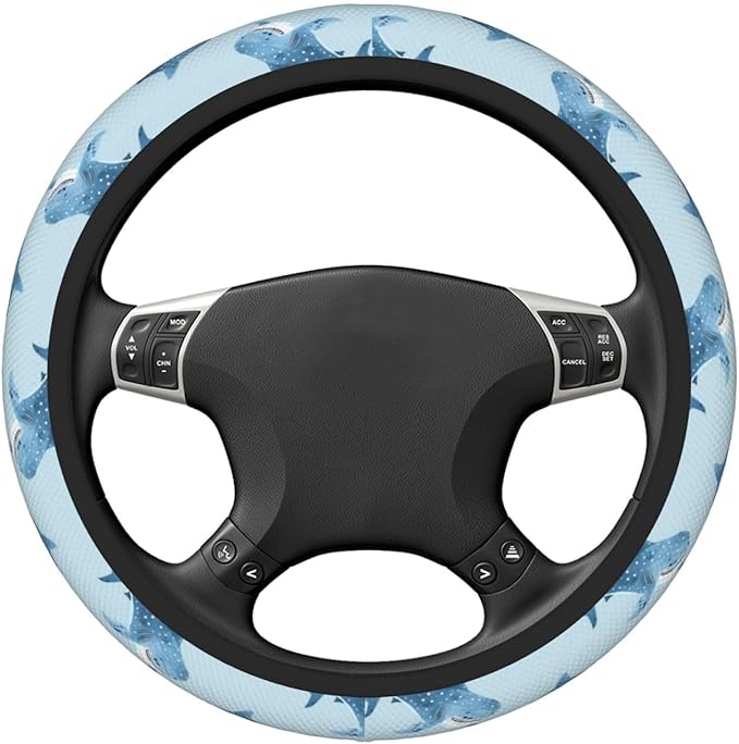Blue Shark Steering Wheel Cover for Women Men Girls, Car Accessories Decor Thickened Anti-Slip Auto Steering Wheel Covers Protector Universal Fit 15 Inch for Cars, Truck, SUV