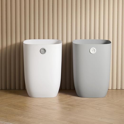 Bathroom Trash Can, Plastic Rectangular Garbage Can with Trash Liner Holder for Bedroom, Living Room, Small Indoor Waste Basket, 7L, Grey