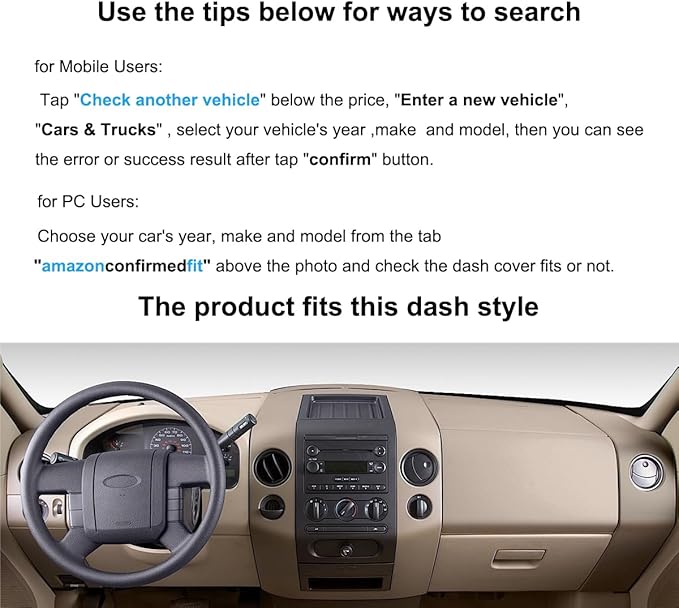 Yiz Dash Cover Mat Custom Fit for Ford F150 Pickup Truck 2004 2005 2006 2007 2008 / Lincoln Mark LT, Dashboard Cover Pad Carpet Protector J58 (Dark Gray)
