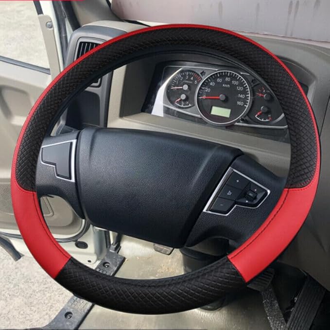 Car Van Semi Truck Trailer Bus Leather Steering Wheel Cover 15" 16" 17" 18" 19" Maximum Grip (Red,36cm/14in)