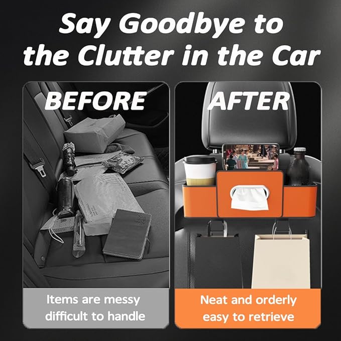 Upgraded Car Organizers and Storage Box, 1/2PCS Multifunctional Headrest Backseat Organizer with 2 Cup Holders, Tissue Box and Hooks, Smart Over-Seat Car Organizer for Most Vehicles (Beige*2)