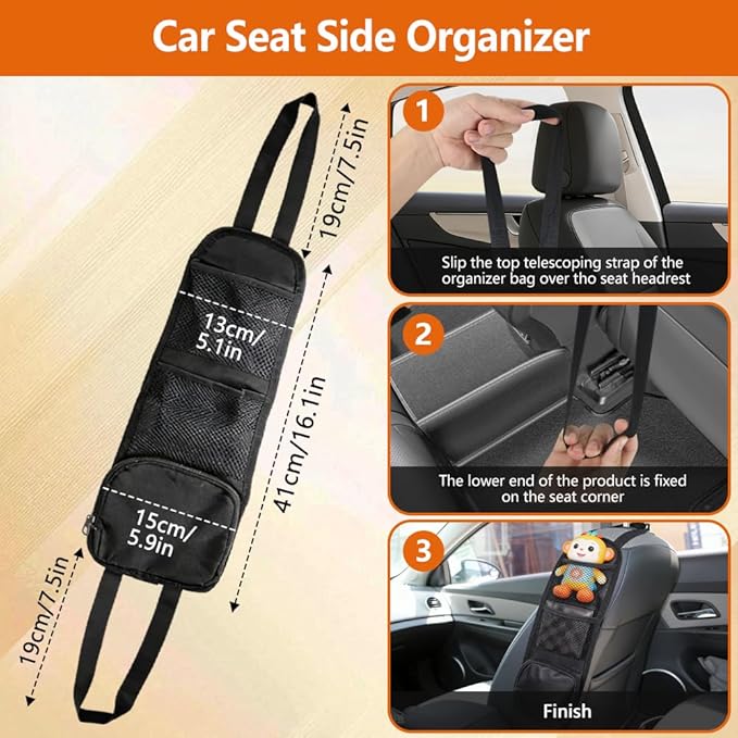 Back Seat Car Organizer with Car Seat Storage Hanging Bag, 4 in 1 Multifunctional Car Seat Back Storage Box, Car Organizer Back Seat with Tray, Hold Phone,Snacks, Drinks, Handbag