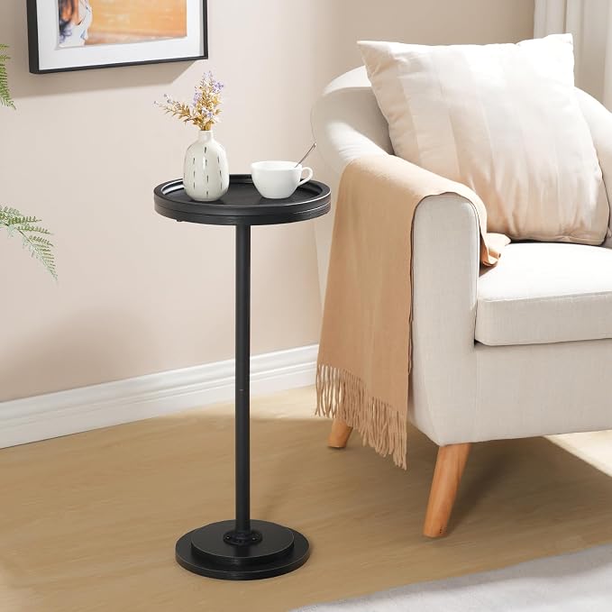HOOBRO Small Round Side Table, Drink Table, Coffee Martini Table with Pedestal Accent for Small Spaces in Living Room, Bedroom, Sofa Couch, Black BB168BZ01