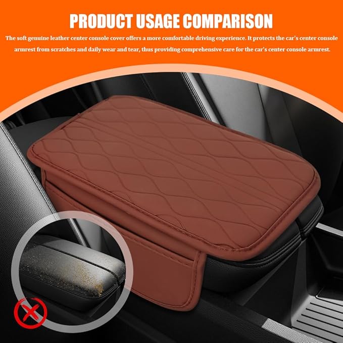 Leopard Cheetah Print African Animal Hunting Auto Center Console Armrest Pad, Car Center Console Cover, Auto Accessories Soft Comfort Armrest Cover Cushion Mat for Most Cars (Brown-K3)