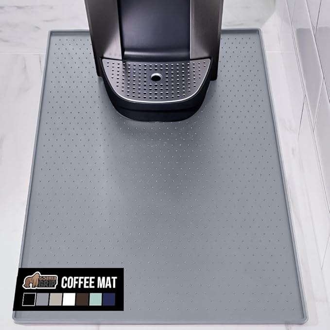 GORILLA GRIP Silicone Coffee Mat, 15x23, Espresso Machine Bar Accessories, Keep Kitchen Counters Clean, Stays in Place, Waterproof and Heat Resistant Dish Drying Mats, Home Decor Essentials, Gray