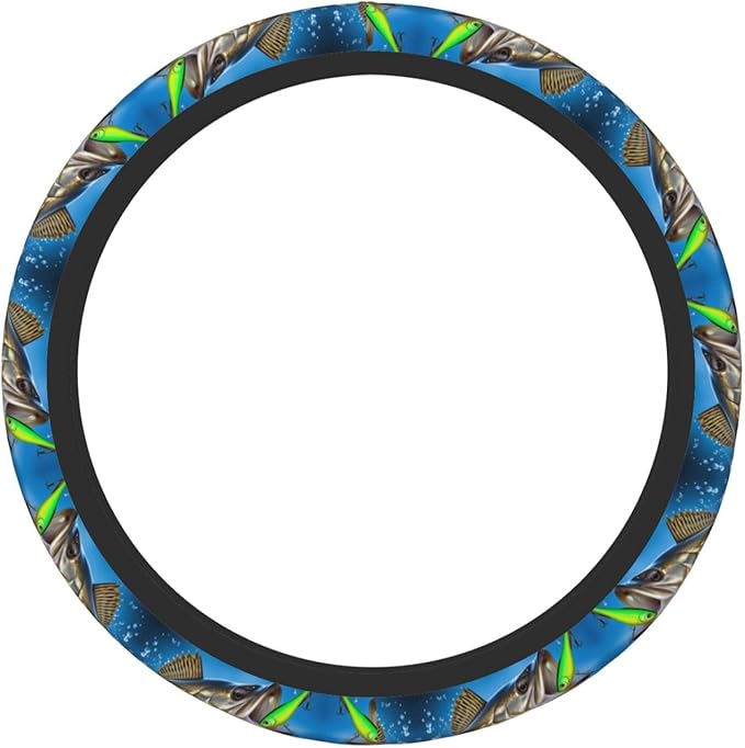 Walleye Fish Take The Bait Car Steering Wheel Cover, 15 Inch Steering Wheel Cover Stylish Decor for Most Cars