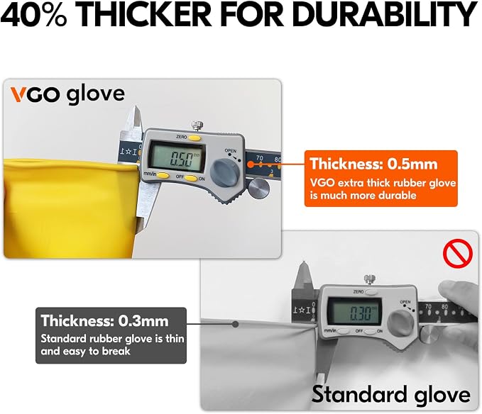 Vgo... 3-Pairs Reusable Household Gloves, Rubber Dishwashing gloves, Extra Thickness, Long Sleeves, Kitchen Cleaning, Working, Painting, Gardening, Pet Care (Size L, Yellow, HH4601)