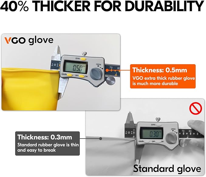 Vgo... 10-Pairs Reusable Household Gloves, Rubber Dishwashing gloves, Extra Thickness, Long Sleeves, Kitchen Cleaning, Working, Painting, Gardening, Pet Care (Size M, Yellow, HH4601)