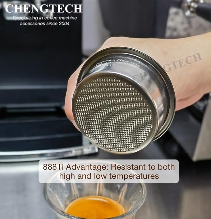 58mm 15g 888Ti Titanium Espresso Filter Basket – Precision 888 Holes, Straight-Walled Flat Bottom, Ridgeless Design for Consistent Extraction
