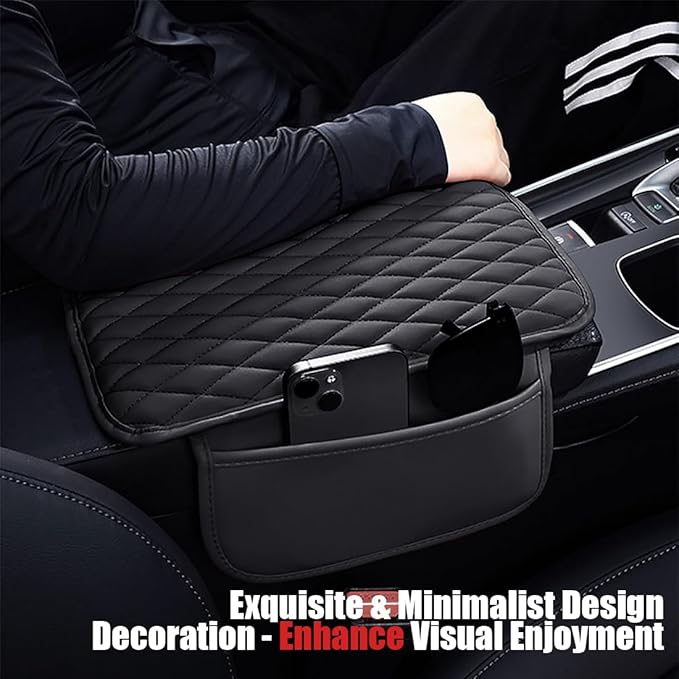 ESKONKE [Upgraded] Car Center Console Cover with 2 Storage Bags - Premium Nappa Leather Armrest Cover, Scratch & Wear Resistant, Waterproof Car Interior Accessories (Grey)