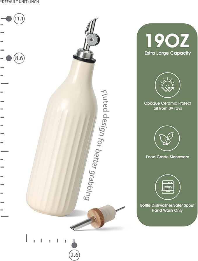 FE FUN ELEMENTS Olive Oil Dispenser Bottle, 19 oz Oil Dispenser for Kitchen and Vinegar Dispenser Bottle, Suitable for Vinegar, Coffee Syrups & Other Liquids, White Set of 2