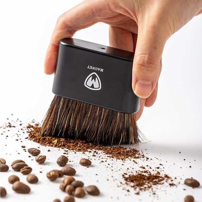 Magnet Professional Coffee Grinder Cleaning Brush Coffee Brush Handling Accessory Tool Walnut Brush Handle Synthetic Bristle with Magnetic snap for Camping Home Kitchen Barista