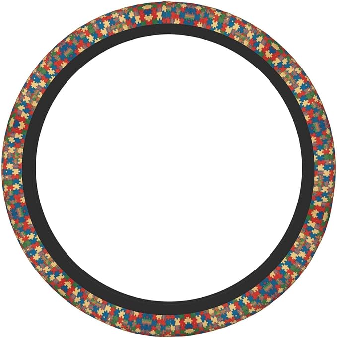 Puzzles Pattern Universal Fit Steering Wheel Cover for Car, Truck, and SUV, Durable Steering Wheel Protection