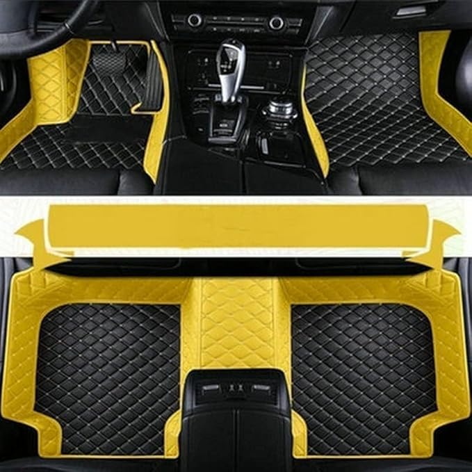 Custom Car Floor Mat Compatible with 97% Car Models Luxury Leather All Weather Waterproof Anti-Skid Full Coverage Car Mats (Yello with Black)