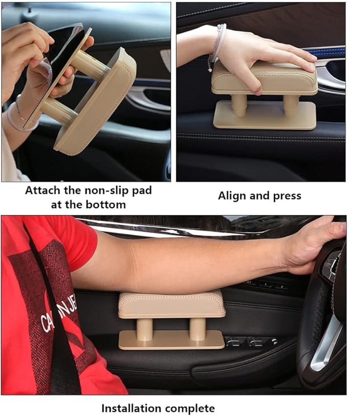 Car Driver Arm Pad Cushion Car Center Console Elbow Cushion Pad Car Door Armrest Rest Pad Adjustable Height Comfort Universal Fit for Most Car, Beige