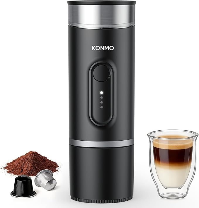 Portable Espresso Machine with Self-Heating System, 15 Bar Travel Coffee Maker, Compatible with Capsules & Ground Coffee, USB-C Rechargeable Coffee Machine for Camping, Office & Travel
