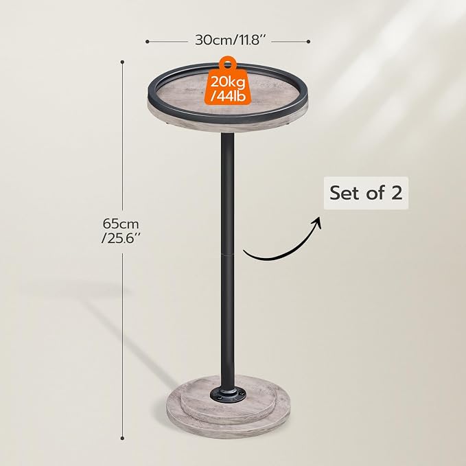 HOOBRO Small Round Side Tables, Set of 2, Drink Tables, Coffee Martini Tables with Pedestal Accent for Small Spaces in Living Room, Bedroom, Sofa Couch, Greige BG168BZP201