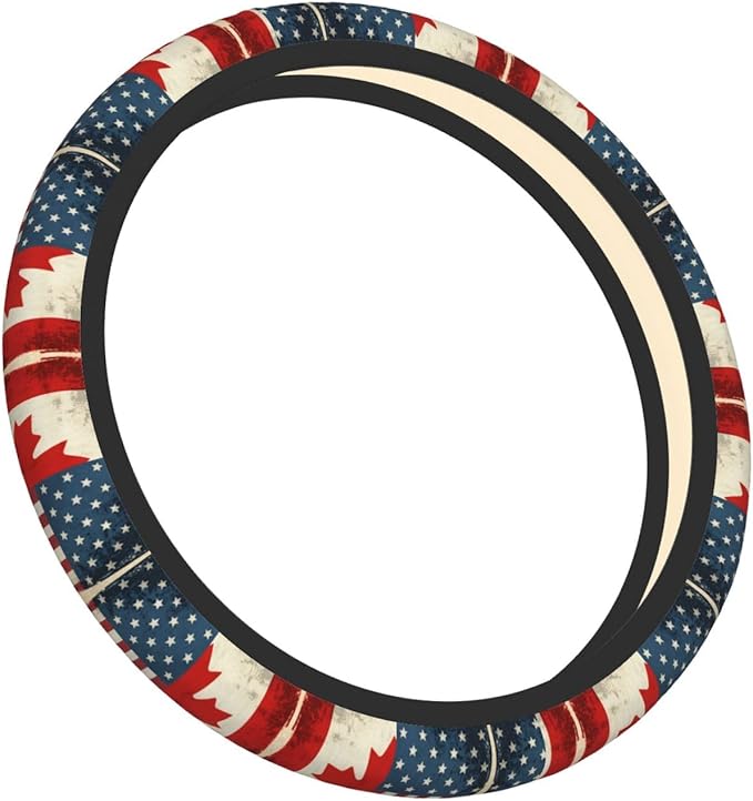 Neoprene Steering Wheel Cover Vintage Canadian America Flag Car Steering Wheel Cover Universal Fit for Most Cars