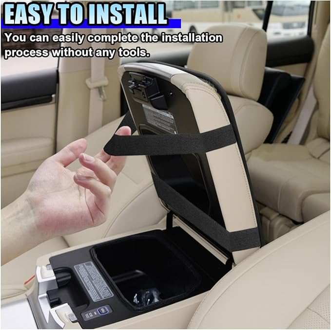 Car Center Console Armrest Pad, Linen Fabric Auto Armrest Box Protector Cover, 11.6 × 7.7 Inch Vehicle Middle Console Mat, Universal Interior Decoration Accessory for Car, SUV, Truck (Beige)