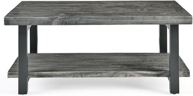 Pomona 42-Inch Rectangular Solid Wood Coffee Table with Storage Shelf & Metal Legs – Modern Rustic Industrial Living Room Table by Alaterre Furniture (Slate Grey)