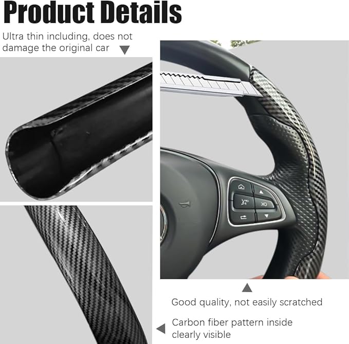 JDDRY Car Steering Wheel Protector,Bright Carbon Fiber Steering Wheel Cover,Non-Slip Steering Wheel Cover Protector,Universal Car Accessories(Black,3PC)