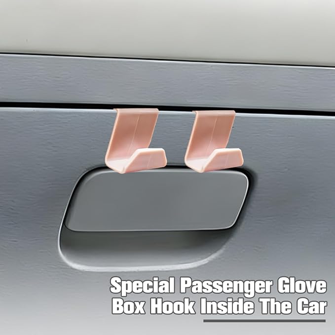 2PCS Car Co-Pilot Glovebox Hooks, Front Passenger Seat Glovebox Storage Hanger for Purse Key Umbrella Cable, Multifunctional Glove Compartment Holder Organizer Hook, Universal Fit (Pink)