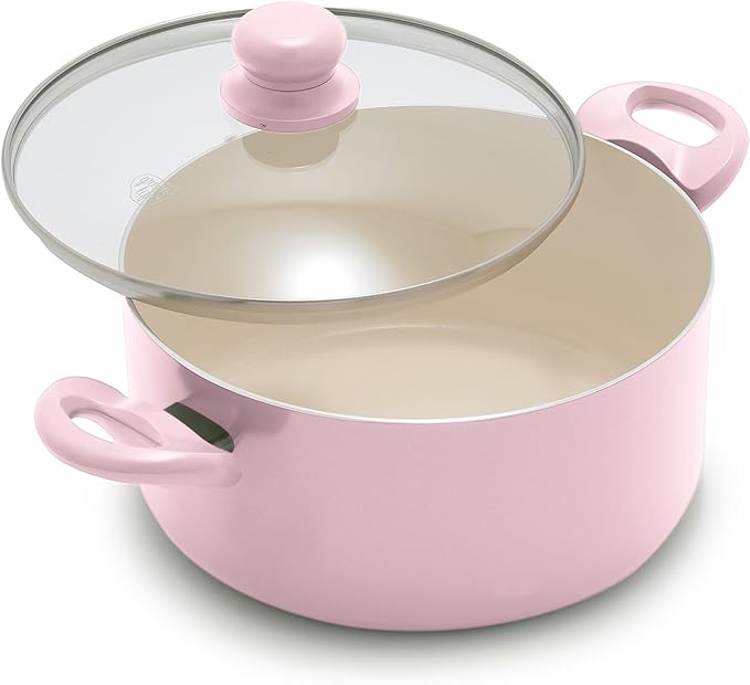GreenLife 5 Quart Nonstick Stock Pot with Lid, Non-Toxic Ceramic Pot, Dishwasher Safe, Induction Ready, Fast Heating, Stay-Cool Handles, Kitchen Casserole, Soup, Pasta, Easy Clean, Blush Pink