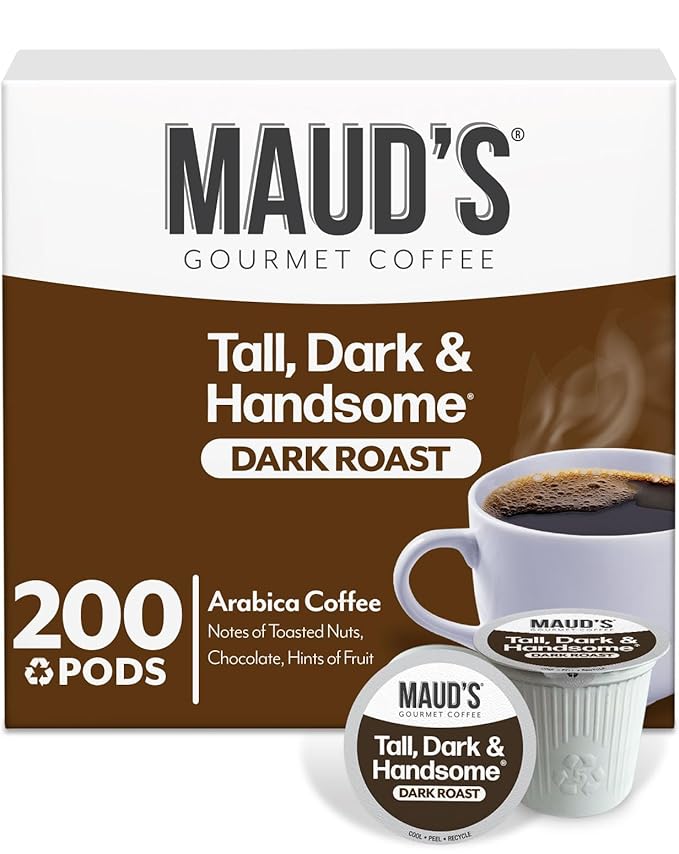 Maud's Dark Roast Coffee Pods, 200ct, Single Serve Pods – 100% Arabica Coffee, Compatible with Keurig K Cups Maker