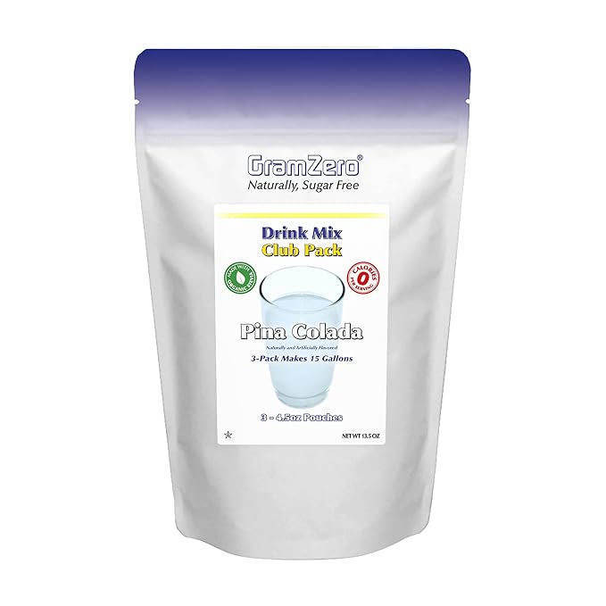 GramZero Pina Colada Zero Calorie Sugar Free Drink Mix, Great For Nutrition Club Loaded Teas, Stevia Sweetened