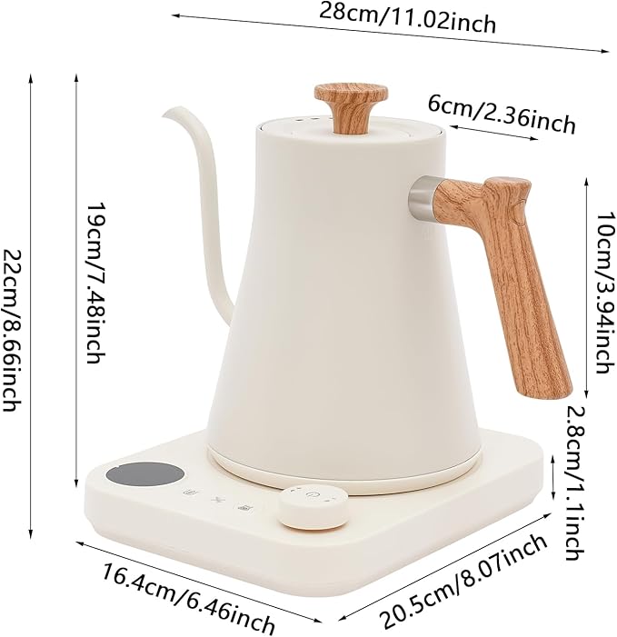 Electric Gooseneck Kettle, Variable Temperature Control Pour Over Coffee Pot, 1200W Fast Heating Water Boiler for Tea, 0.9L 304 Stainless Steel with Keep Warm, LCD, White Wood Handle