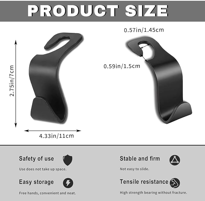 4PCS Car Seat Headrest Hooks, Auto Back Seat Hanger Holder, Durable Stylish Vehicle Organizer Universal Car Interior Accessories, Storage Hooks for Purses, Bags, Clothes, Hats
