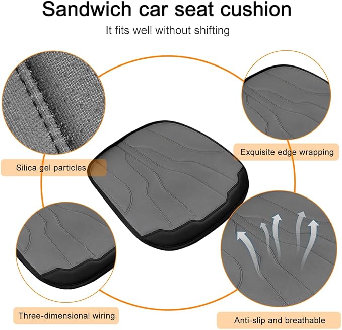 Car Seat Cushion Pad, Comfortable Foam Non-Slip Vehicle Front Seat Bottom Protector for Back Pain Relief, Breathable Automotive Chair Covers, Universal for SUV RV Truck (Grey)