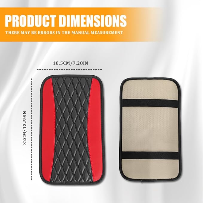 Car Center Console Cover, Leather Waterproof Armrest Seat Box Cushion Pad, Universal Decor Protector Mat, Comfortable Car Decor Accessories Fit for Most Cars, Vehicles, SUVs (Red)