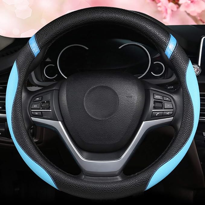 Universal Leather Steering Wheel Cover for Women Steering Wheel Cover for Car 15 inch (Blue)