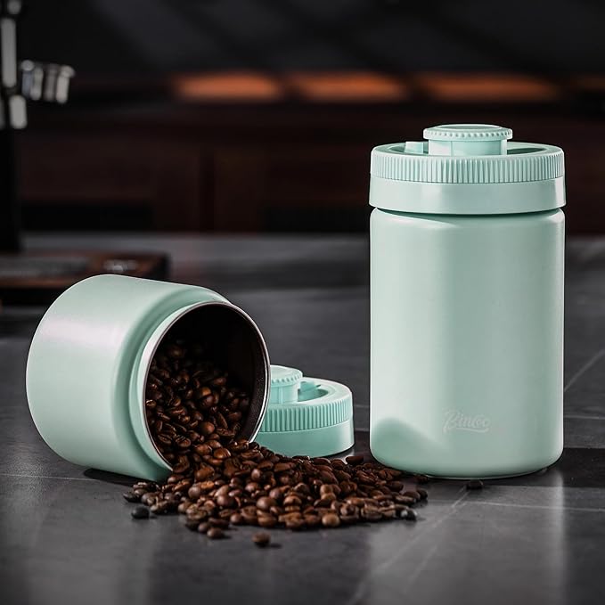 Bincoo Coffee Canister, Large Stainless Steel Coffee Bean Storage Container with Date Tracker (Green)