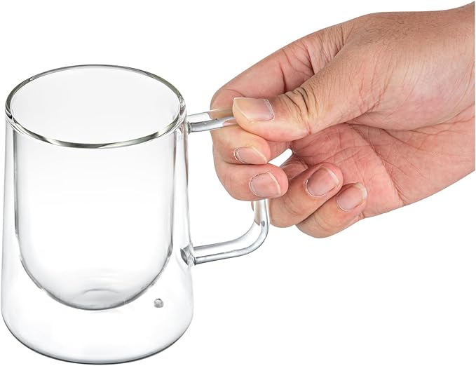 Restaurantware-Forma Professional 10.2 Ounce Double Wall Coffee Mugs, 2 Insulated Coffee Mugs With Handle - Dishwashable, Reusable, Clear Glass Beverage Cups, Freezable, For Hot Or Cold Beverages