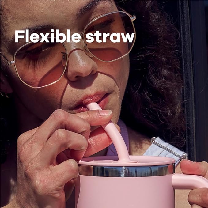 Hydro Flask Travel Tumbler with Handle, Lid and Straw - Insulated Stainless Steel in 40 Oz Tonal Trillium Pink