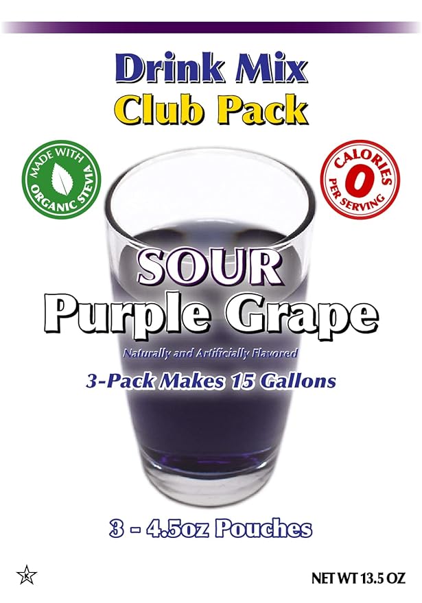 GramZero Sour Purple Grape Zero Calorie Sugar Free Drink Mix, Great For Nutrition Club Loaded Tea, Stevia Sweetened