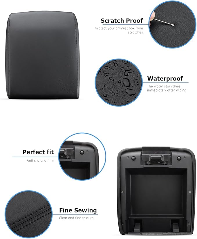 INTGET Center Console Cover for 2026 Toyota Tacoma Accessories 2024 2025 & 2025 2026 4Runner Accessories Leather Car Middle Armrest Arm Rest Box Lid Seat Protector Cushion(Black Stitches, 2024+)