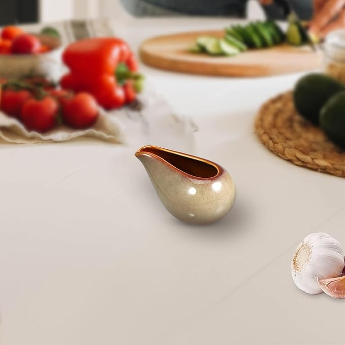 Amosfun Ceramic Sauce Pitcher Creamer Gravy Boat Small Porcelain Milk Jug Syrup Dispenser Serving Pitcher for Salad Dressing Coffee Tea 3.54X2.36X1.96In