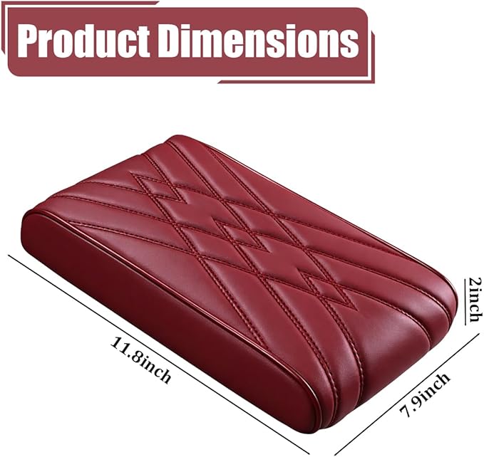 Car Center Console Cover, Memory Foam Leather Soft Breathable Armrest Seat Storage Box Protector Pad, Automotive Interior Middle Console Cushion Cover, Universal for Truck SUV Van (Red)