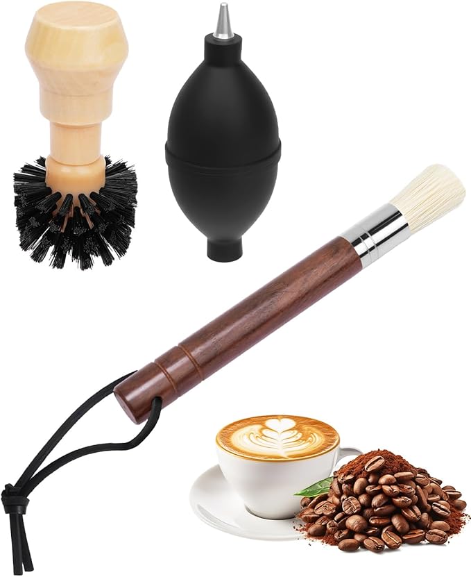 3 Pcs Portafilter Espresso Kit – Ebony Bristle Coffee Brush, Coffee Grinder Brush & Air Blower – Espresso Tool Kit for Machine, Grinder, Countertop