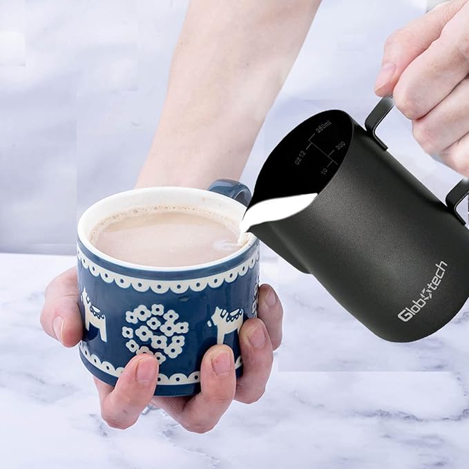 Espresso Frothing Pitcher Stainless-steel Jug - Coffee Frother Cup Milk Frothing Pitcher Froth Cup Latte Art Work Froth Steam Pitcher 20 Oz Black 600ml