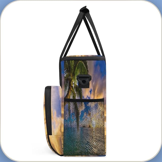 Beach Sunset Coffee Maker Carring Bag Palm Tree Travel Storage Tote Bag Compatible with Keurig K-Mini or K-Mini Plus Portable Single Serve Coffee Brewer Case with Pockets for K-cup Pods