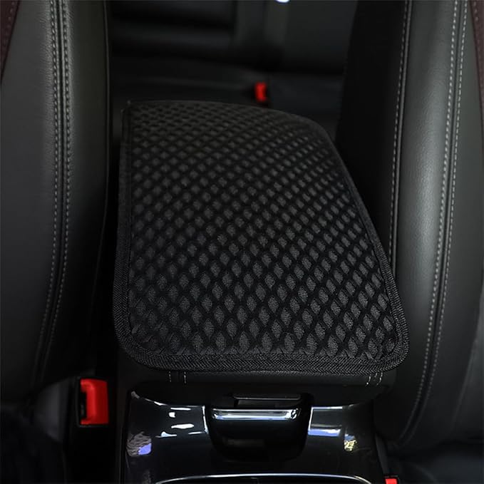 Car Center Console Cover, Anti-Slip Breathable All Seasons Automotive Mesh Armrest Box Pad Cover for Comfortable Support, Vehicle Interior Decor Universal for SUV, Truck, RV（Black）