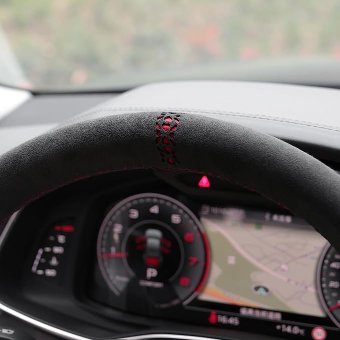 MEWANT Hand Stitch Steering Wheel Cover for Audi A6 2019-2022 A6 Allroad 2020-2022 A7 2019-2022 RS 6 Avant 2021-2022 RS 7 2021-2022 S6 2020-2022 Black 9040 IT-Alcan Suede DIY Interior Accessories