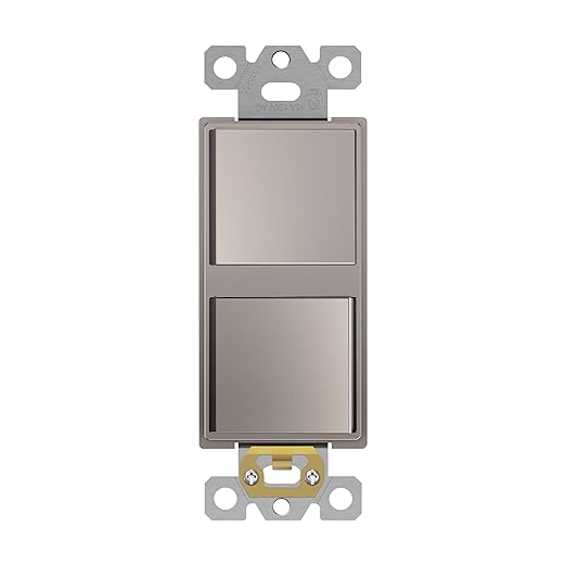 ENERLITES Double Paddle Rocker Decorator Switch, Ground Terminal, Clamp-Type Back Insert Wiring, Copper Wires Only, Single Pole, Residential/Commercial Grade, 15A 120-277VAC, 62834-NK, Nickel