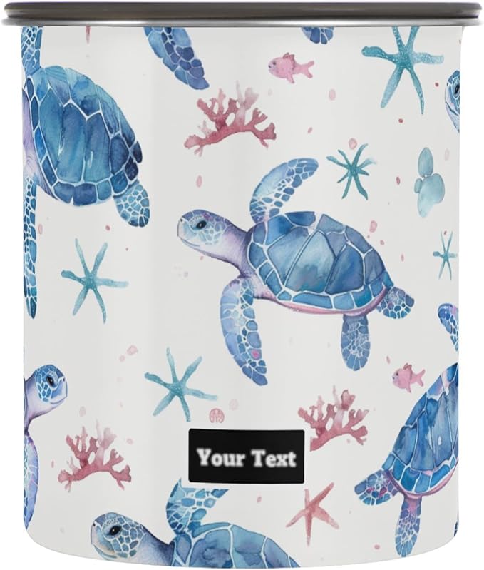 ALAZA Sea Turtle Watercolour Airtight Coffee Bean Canister Customed 500ml Food Storage Containers with Lids For Gournd, Tea, Sugar, Flour, Rice, Cereal, Candy Cookie Jar